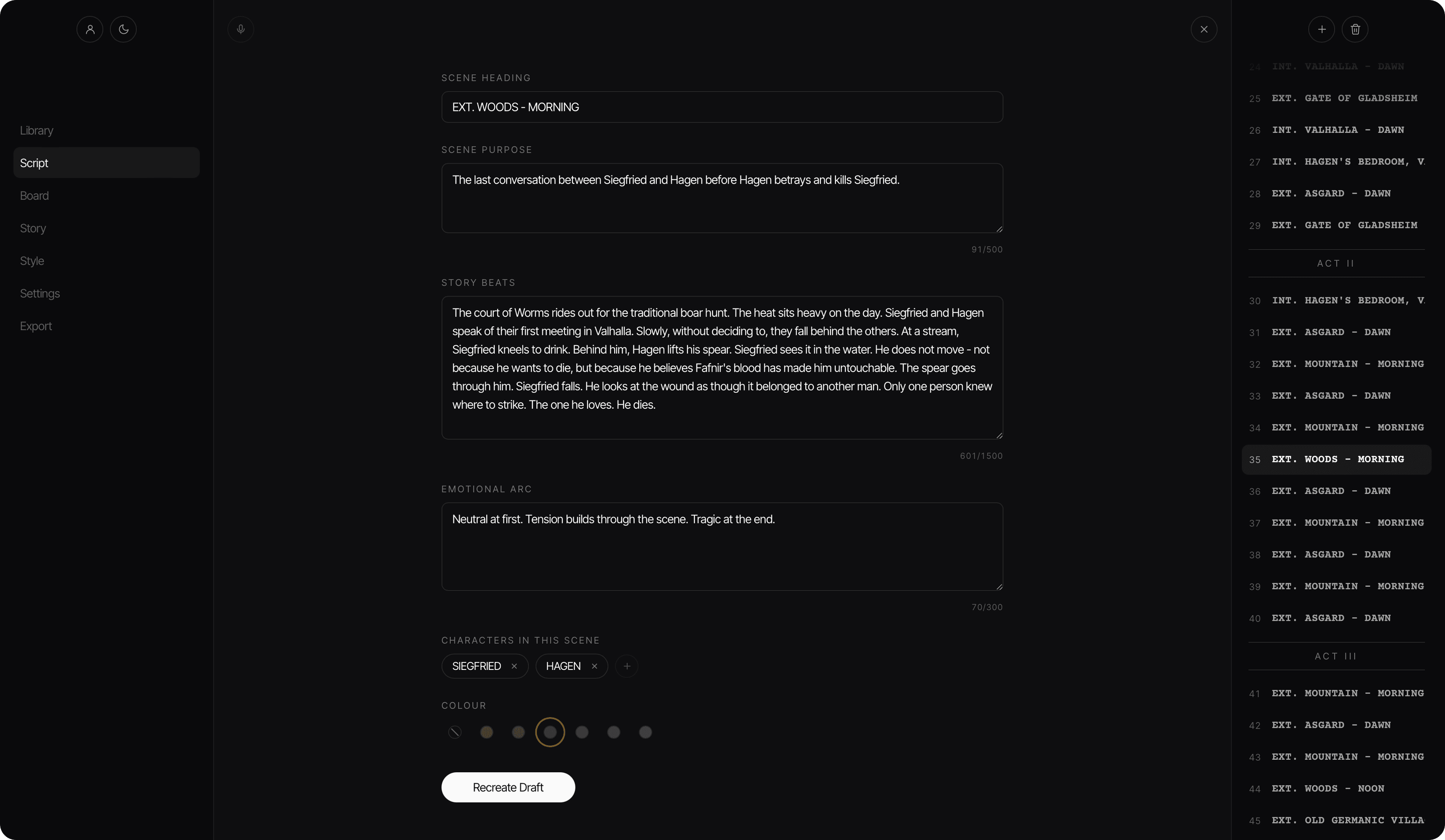 The FIRSTVERSE scene view holding a story beat